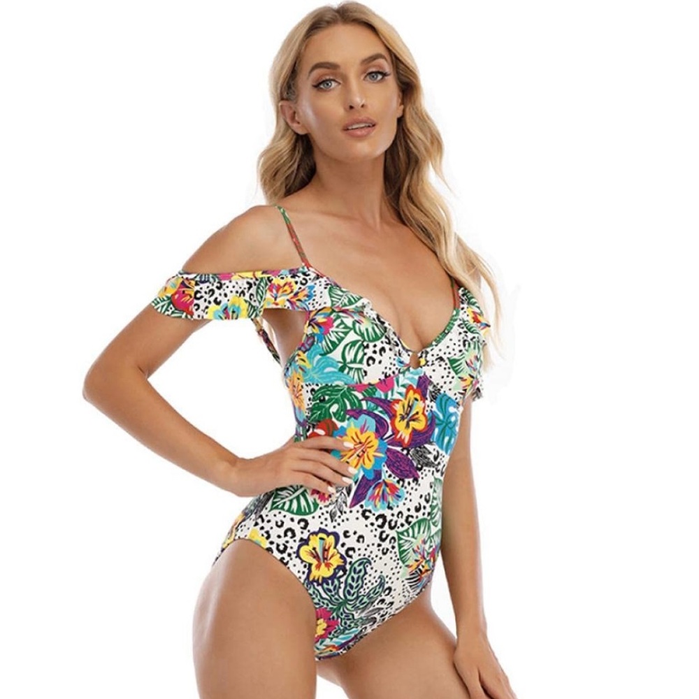 Sale! PURSUIT Swimsuit One Piece ruffle floral printed wireless size 12